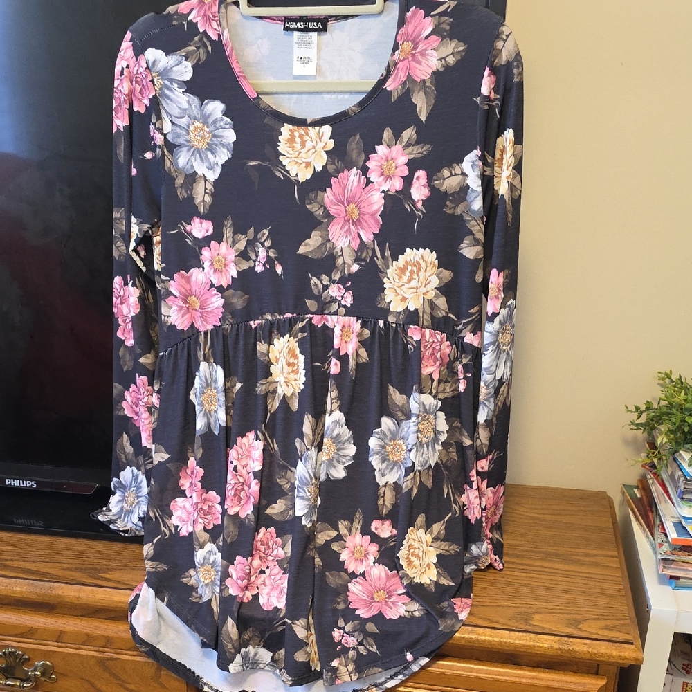 Floral Long Sleeve Top in Pink and Blue